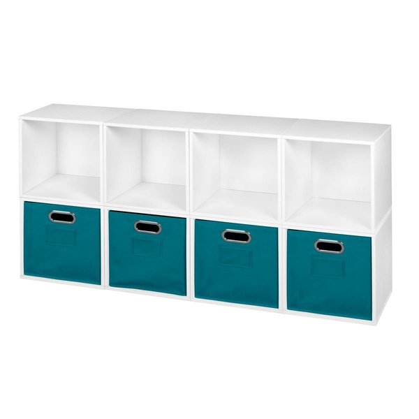 Niche Cubo Storage Set with 8 Cubes & 4 Canvas Bins, White Wood Grain & Teal PC8PKWH4TOTETL